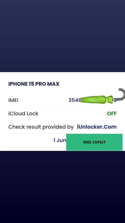 iPhone 15 Pro Max — успешная разблокировка iCloud, 1 июн 2026